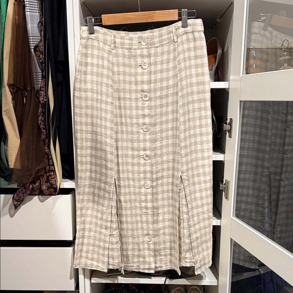 Mango Beige Checkered Pencil Skirt